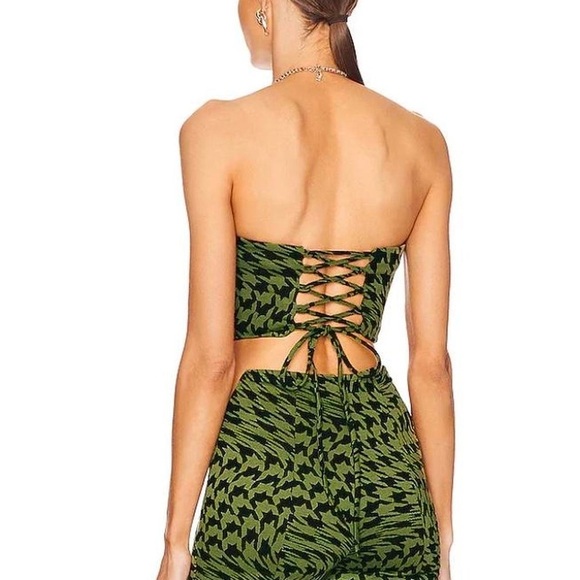 Camila Coelho Size XS Seraphina Corset Top in Green & Black Houndstooth - Picture 2 of 8